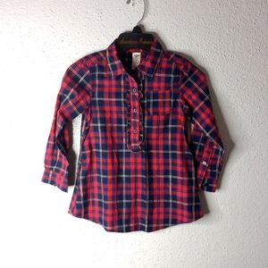 Oshkosh B'Gosh 4 Girls Plaid Pullover Long Sleeved Top Red Blue Kids